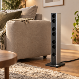 StandUpTower Black/Stainless Steel with Black Sockets (2x USB-C)